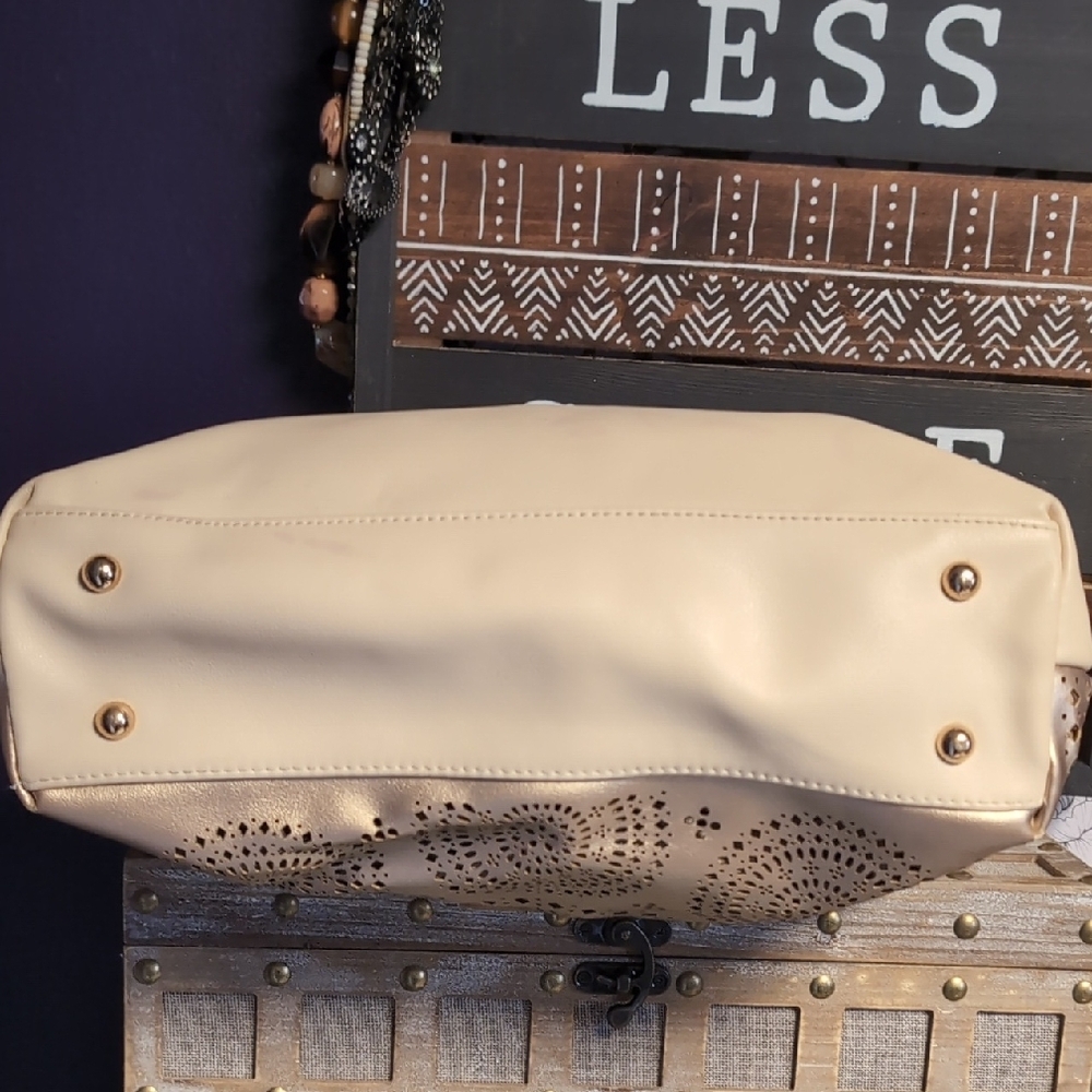 Classic Beige Tote with Rose Gold Metallic Accents - Picture 9 of 14